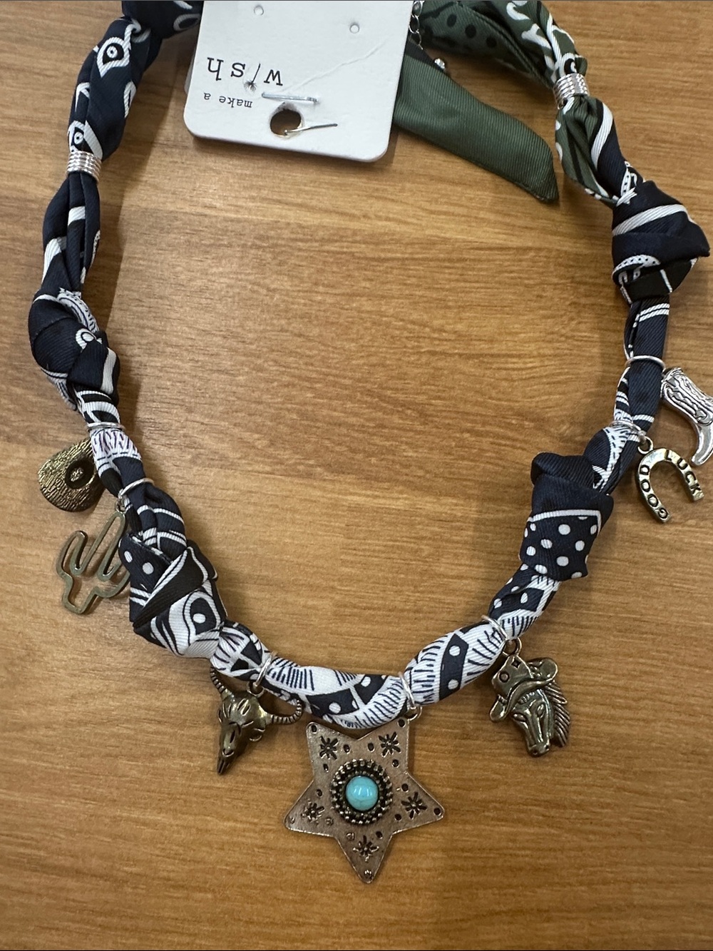 Navy & White Bandana Necklace with Turquoise-Accent Star Charm